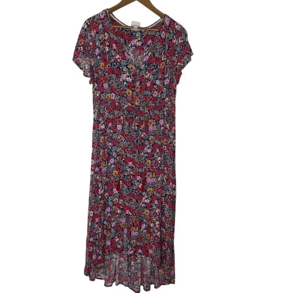 Knox Rose Floral Midi Dress XL Red Boho Smocked High Low Festival Style - Picture 1 of 6